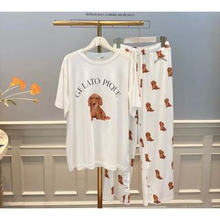 gelato pique - ジェラピケ トイプードル柄ワンピース ピンクの gelato pique - ジェラピケ トイプードル柄ワンピース ピンクの