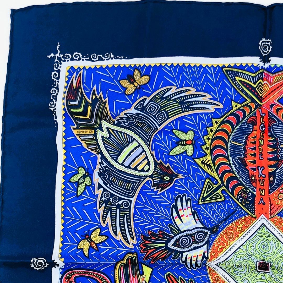 【期間限定特価】 極美品 エルメス HERMES カレ45 パナマのクナ族の伝説 ブルー系 小物