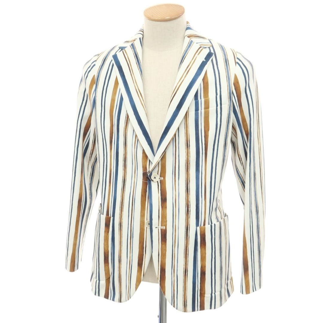 CIRCOLO 1901(チルコロイチキューゼロイチ)の【新品】チルコロ1901 CIRCOLO 1901 コットンジャージー ストライプ ジャケット ホワイトxブラウン×ネイビー【サイズ44】【メンズ】 メンズのジャケット/アウター(テーラードジャケット)の商品写真