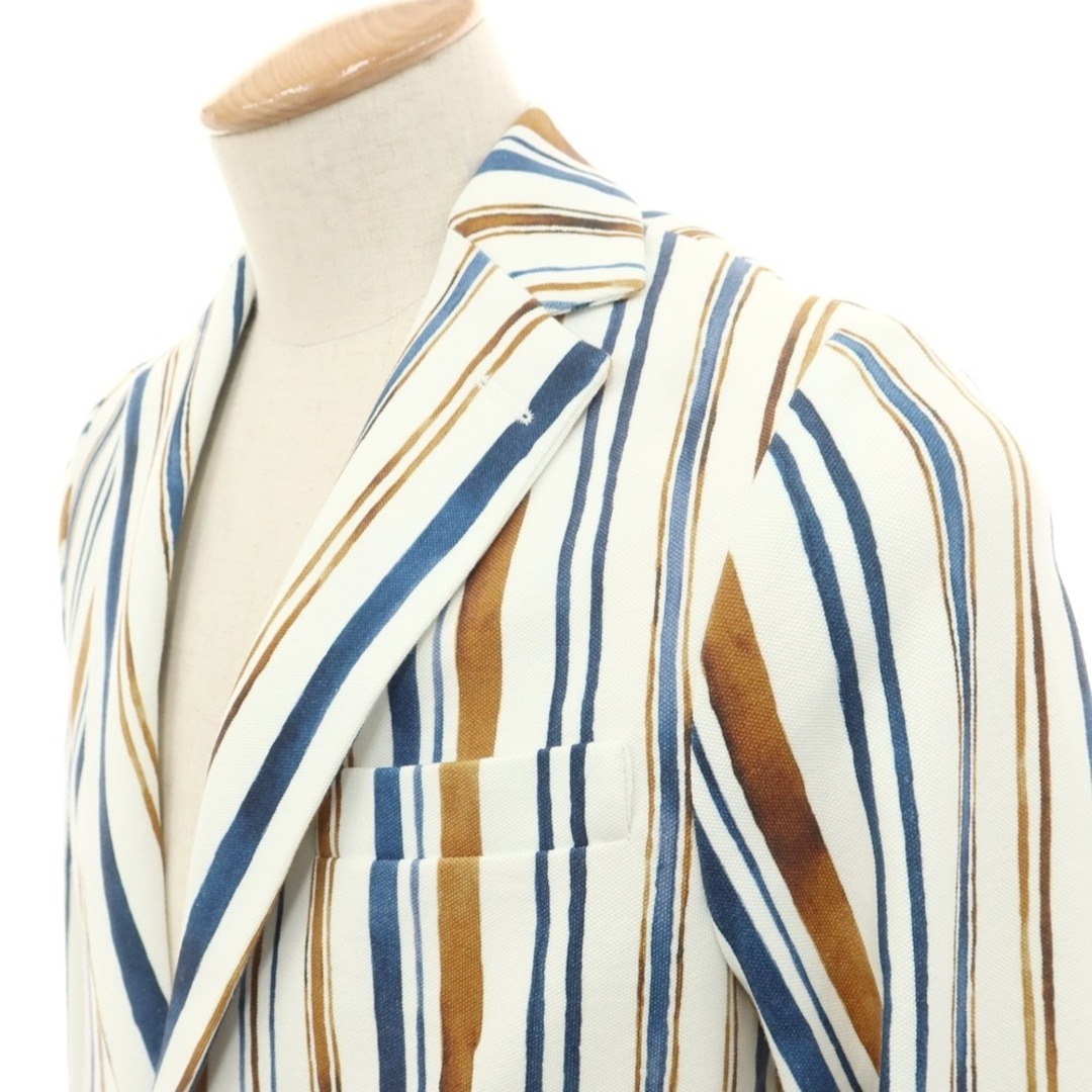 CIRCOLO 1901(チルコロイチキューゼロイチ)の【新品】チルコロ1901 CIRCOLO 1901 コットンジャージー ストライプ ジャケット ホワイトxブラウン×ネイビー【サイズ44】【メンズ】 メンズのジャケット/アウター(テーラードジャケット)の商品写真