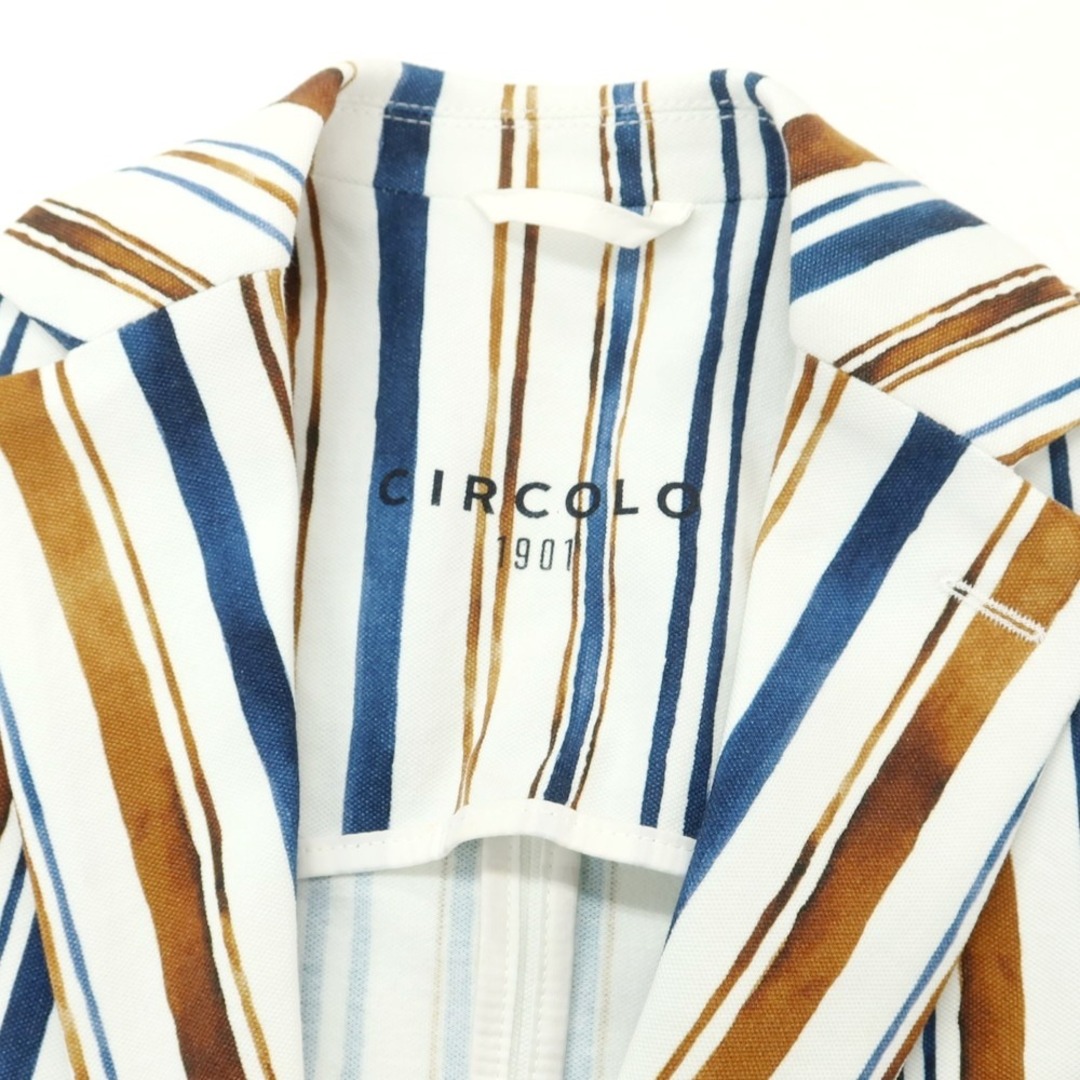CIRCOLO 1901(チルコロイチキューゼロイチ)の【新品】チルコロ1901 CIRCOLO 1901 コットンジャージー ストライプ ジャケット ホワイトxブラウン×ネイビー【サイズ44】【メンズ】 メンズのジャケット/アウター(テーラードジャケット)の商品写真
