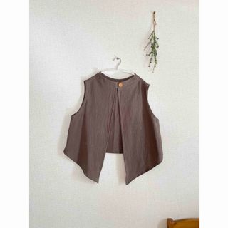 ハンドメイド ナチュラル服 綿麻ボトルネック襟2wayベストジレ(ベスト/ジレ)