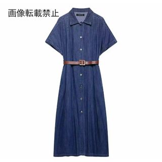 🐹3月新作🌸16758◆ベルト付き デニム ロング シャツワンピース(ロングワンピース/マキシワンピース)