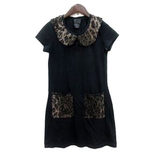 アナスイ(ANNA SUI)のアナスイ ワンピース ミニ 豹柄 レオパード 半袖 切替 S 黒 ブラック(ミニワンピース)