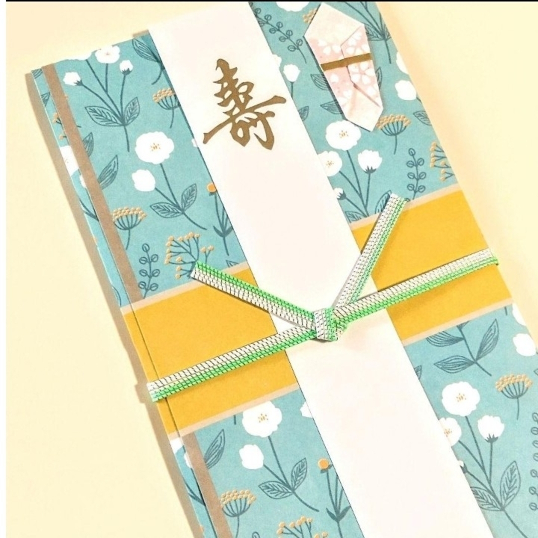 新品《プチフラワー　青緑》御祝儀袋　御祝い袋　ご祝儀袋　のし袋　金封　祝儀袋② ハンドメイドの文具/ステーショナリー(その他)の商品写真