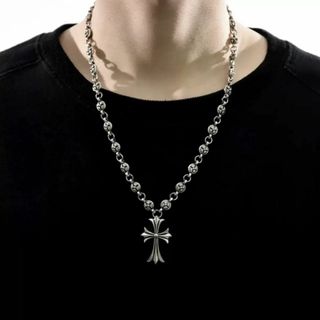 70cmネックレス シルバー 十字架 クロス アンティーク ダーク アクセサリー(ネックレス)