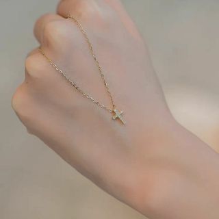 シルバー925 　ネックレス ミニ　クロス　ペンダント アクセサリー　ゴールド(ネックレス)