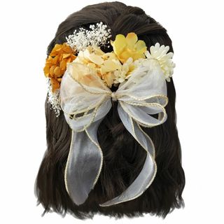 【色:ブルー】[JZOON] 9色展開 リボン 髪飾り ドライフラワー ダリア (その他)