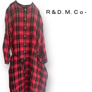 【美品】オールドマンズテーラー タータンチェックノーカラードレス チェック 麻(ロングワンピース/マキシワンピース)