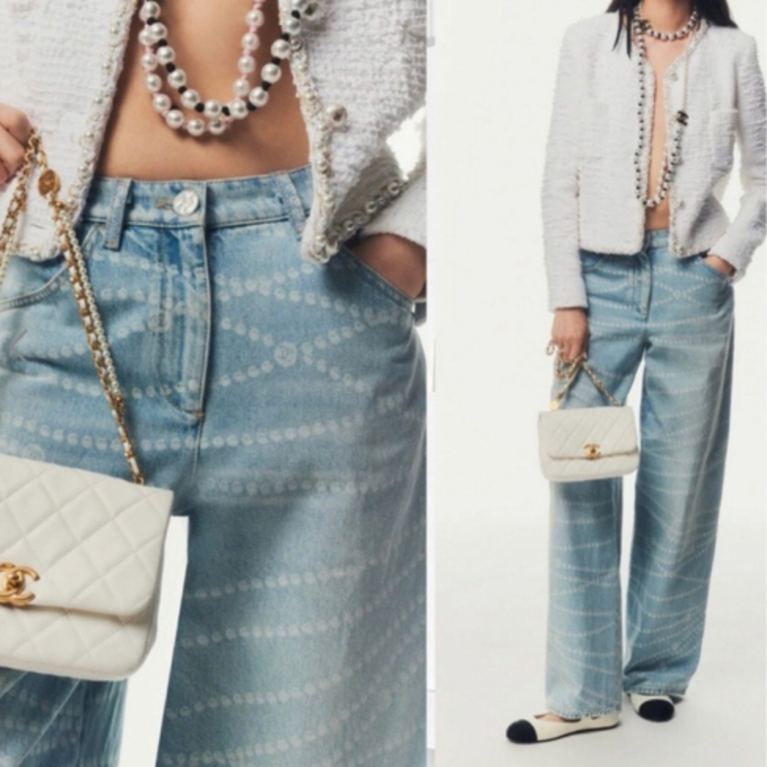 CHANEL - ご成約品 CHANEL 25 新作新品 パールワイドデニム 36の CHANEL - ご成約品 CHANEL 25 新作新品 パールワイドデニム 36の