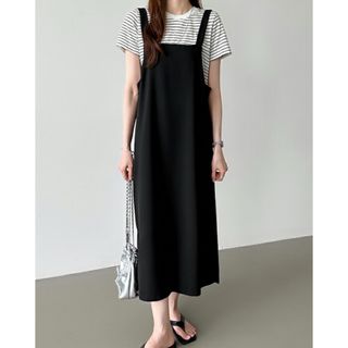 サロペット　ワンピース　BLACK(ロングワンピース/マキシワンピース)