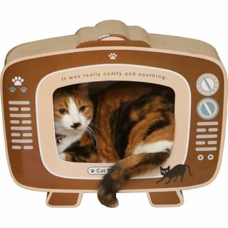 不二貿易 猫の爪とぎ キャットハウス 幅44×奥行23×高さ34cm テレビ型 (猫)