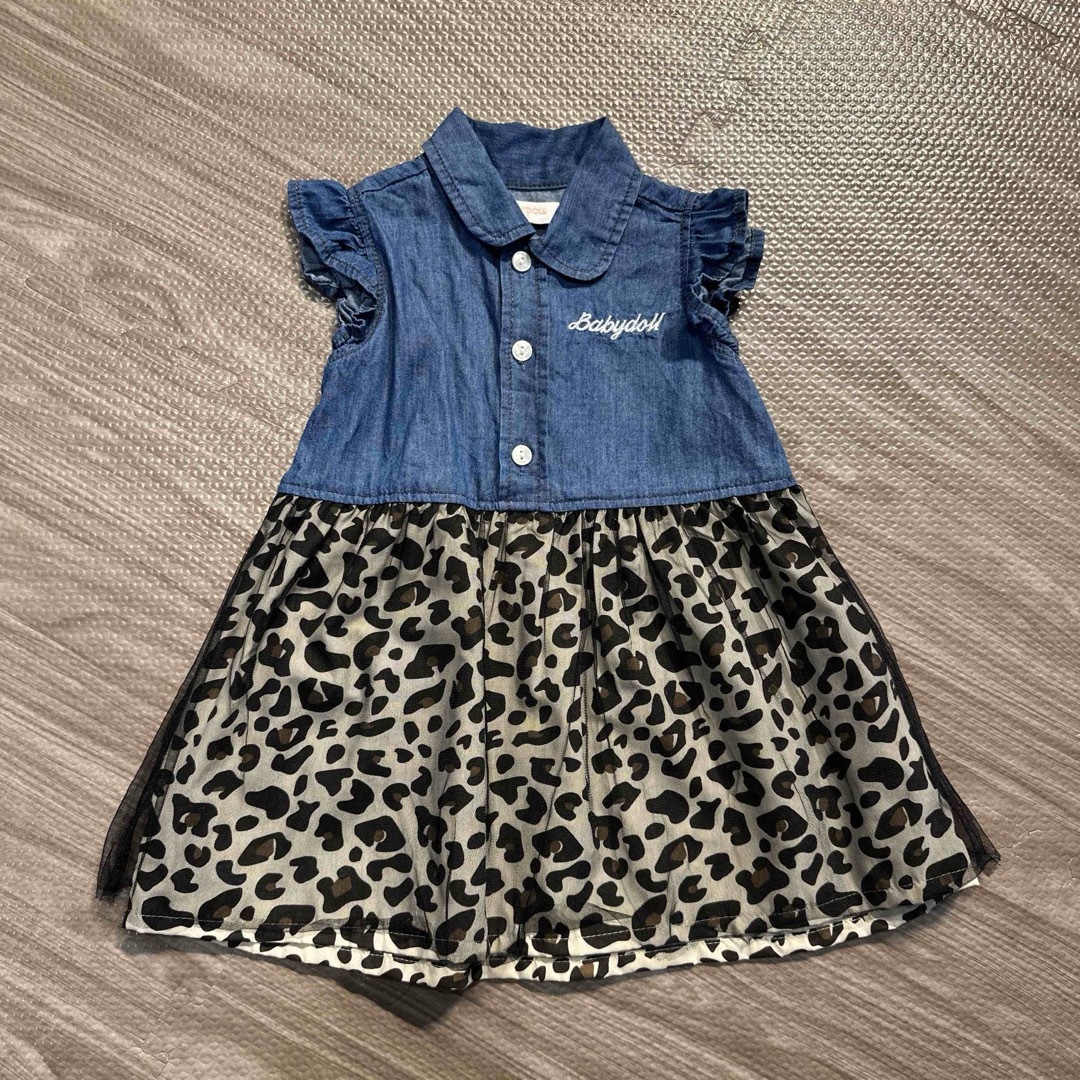 BABYDOLL(ベビードール)のBaby Doll デニムヒョウ柄 ワンピース キッズ/ベビー/マタニティのベビー服(~85cm)(ワンピース)の商品写真