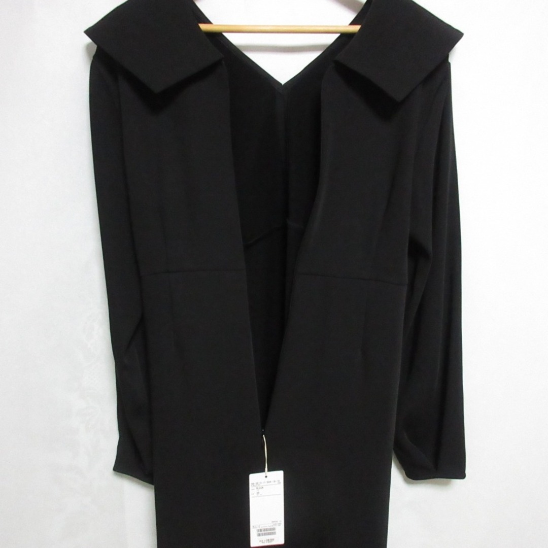 Demi-Luxe BEAMS(デミルクスビームス)の未使用 Demi-Luxe BEAMS デミルクスビームス サテンミニワンピース 長袖 ビッグカラー ドレス 36 ブラック レディース 古着 中古 USED レディースのワンピース(ミニワンピース)の商品写真