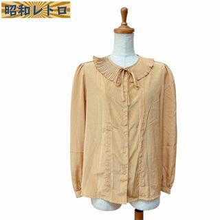 【昭和レトロ】フリル襟付長袖ブラウス/13号/古着/60'70'/No.1523(シャツ/ブラウス(長袖/七分))