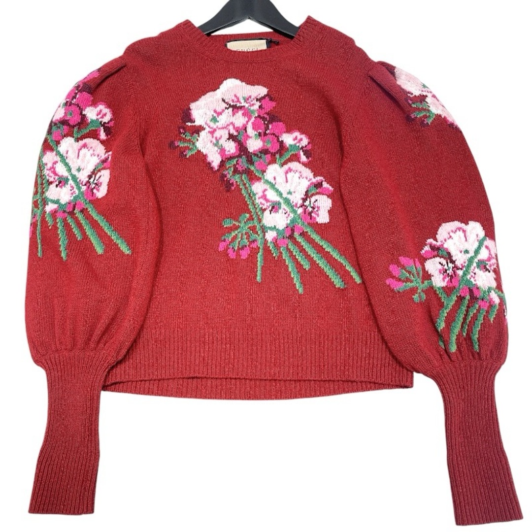 GUCCI - 　グッチ GUCCI フラワー刺繡パフスリーブニットセーター M 564326 ボルドー ウール レディース セーター