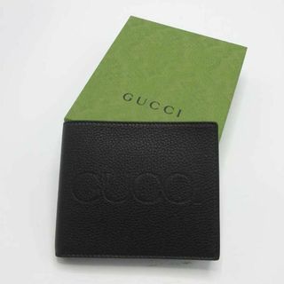 グッチ(GUCCI)のグッチ 財布 二つ折り財布（小銭入れ無) GUCCI エンボス ロゴ レザー ウォレット 658668 (ブラック) ブティックライン メンズ(折り財布)