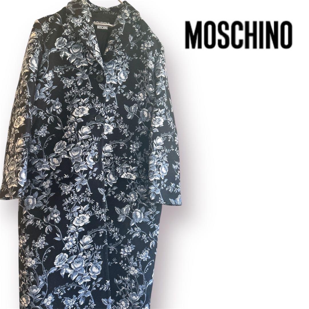 MOSCHINO - 【美品】 モスキーノ MOSCHINO ロングコート ジャガード ウール 花柄