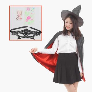 魔女 コスプレ ハロウィン　マント　仮装　パーティーお手軽５点セット・初心者向け(衣装)