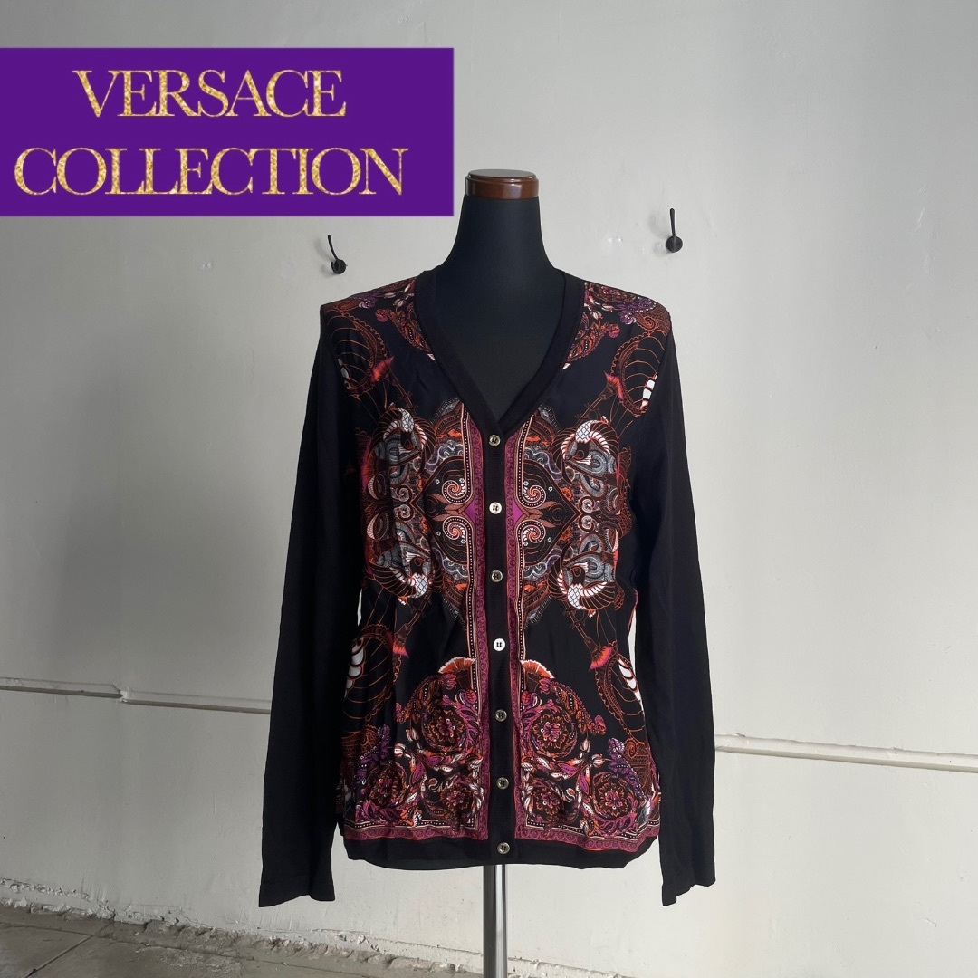 VERSACE - VERSACE スカーフ カーディガン 長袖 ブラック ペイズリー D