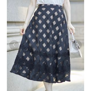 TOCCO closet - toccocloset フラワーレース装飾シアーチェックフレアスカート 黒
