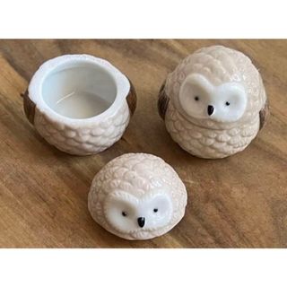 【新品】フクロウの蓋付き小鉢(2つ)(食器)