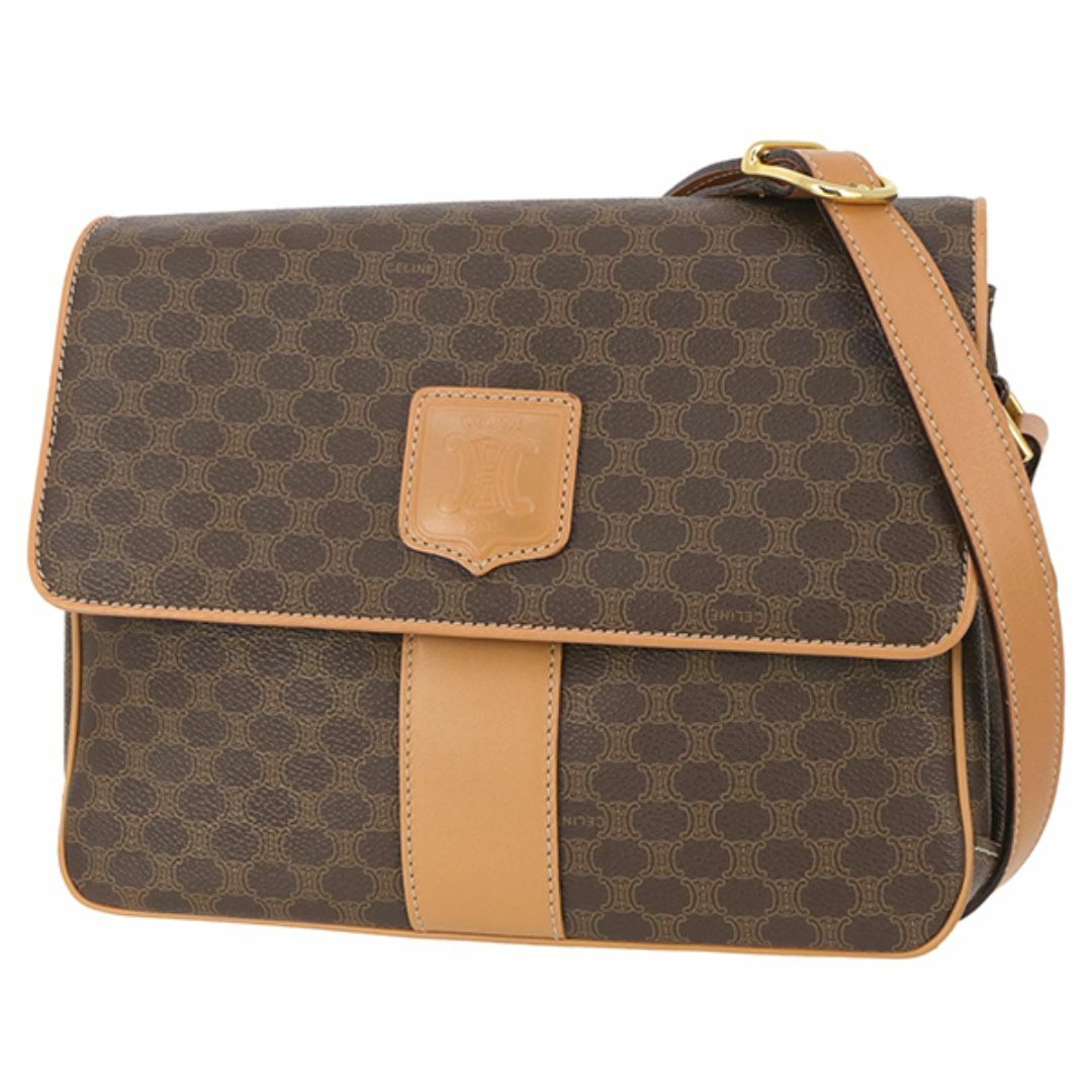 CELINE - セリーヌ ショルダーバッグ マカダム PVCキャンバス カーフレザー ブラウン ゴールド ユニセックス 美品 8794