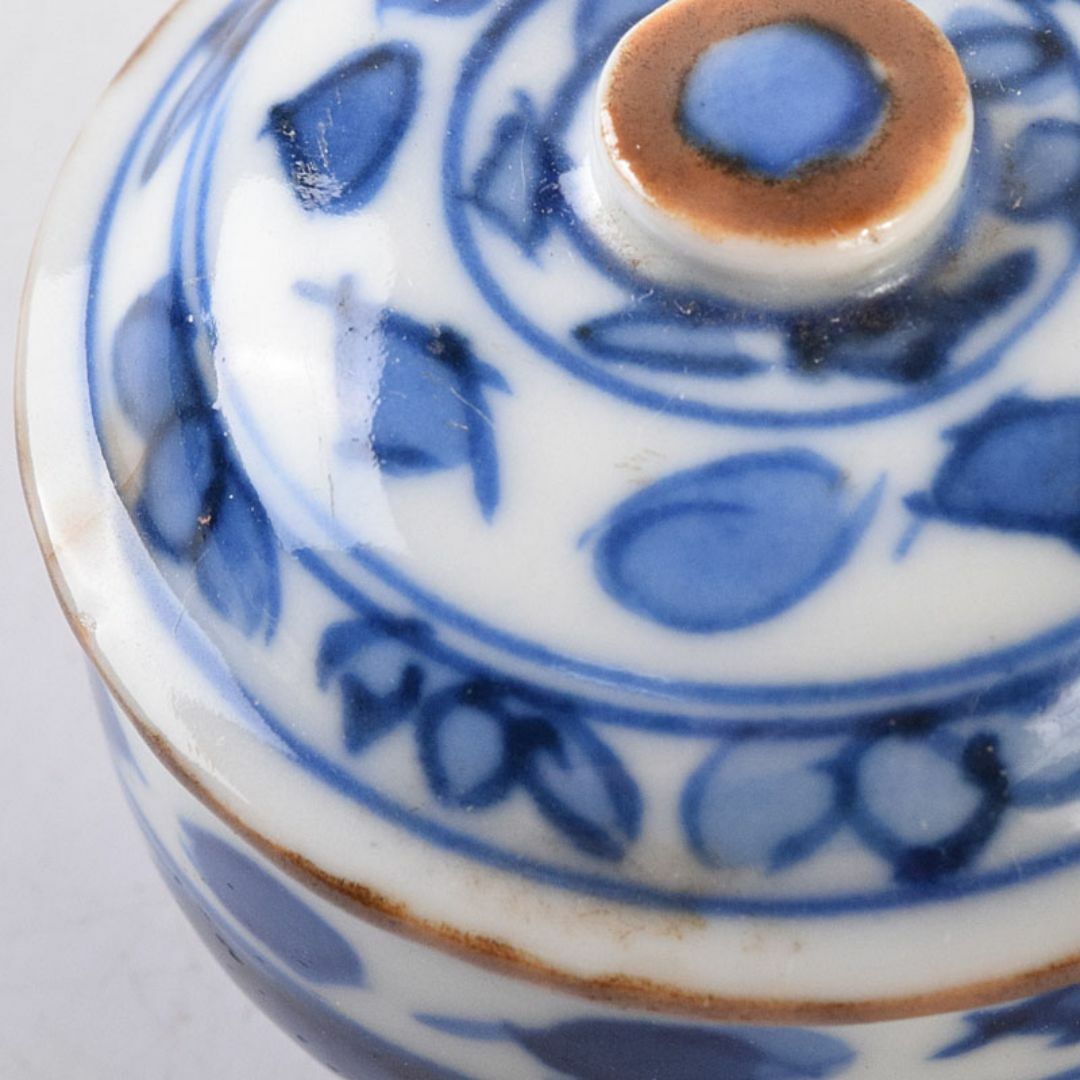 中国 新渡青花 花文 蓋壺 小壷 スンコロク 宋胡録 時代箱 C R8683