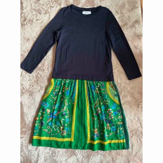 ミュベール(MUVEIL)のミュベール　異素材ワンピース　36美品　ネイビー(ひざ丈ワンピース)