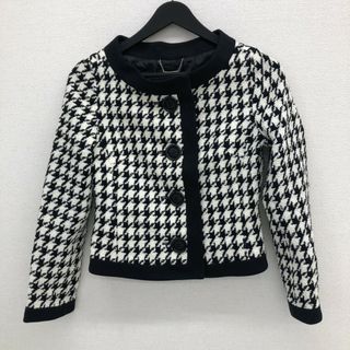 【RIMOLDY】ノーカラージャケット　黒白　サイズ38　千鳥格子　ショート　長袖　総柄　レディース(ノーカラージャケット)