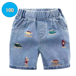 恐竜柄ハーフパンツ 100cm デニム 子供　大人気　ワイド　キッズ　韓国(パンツ/スパッツ)