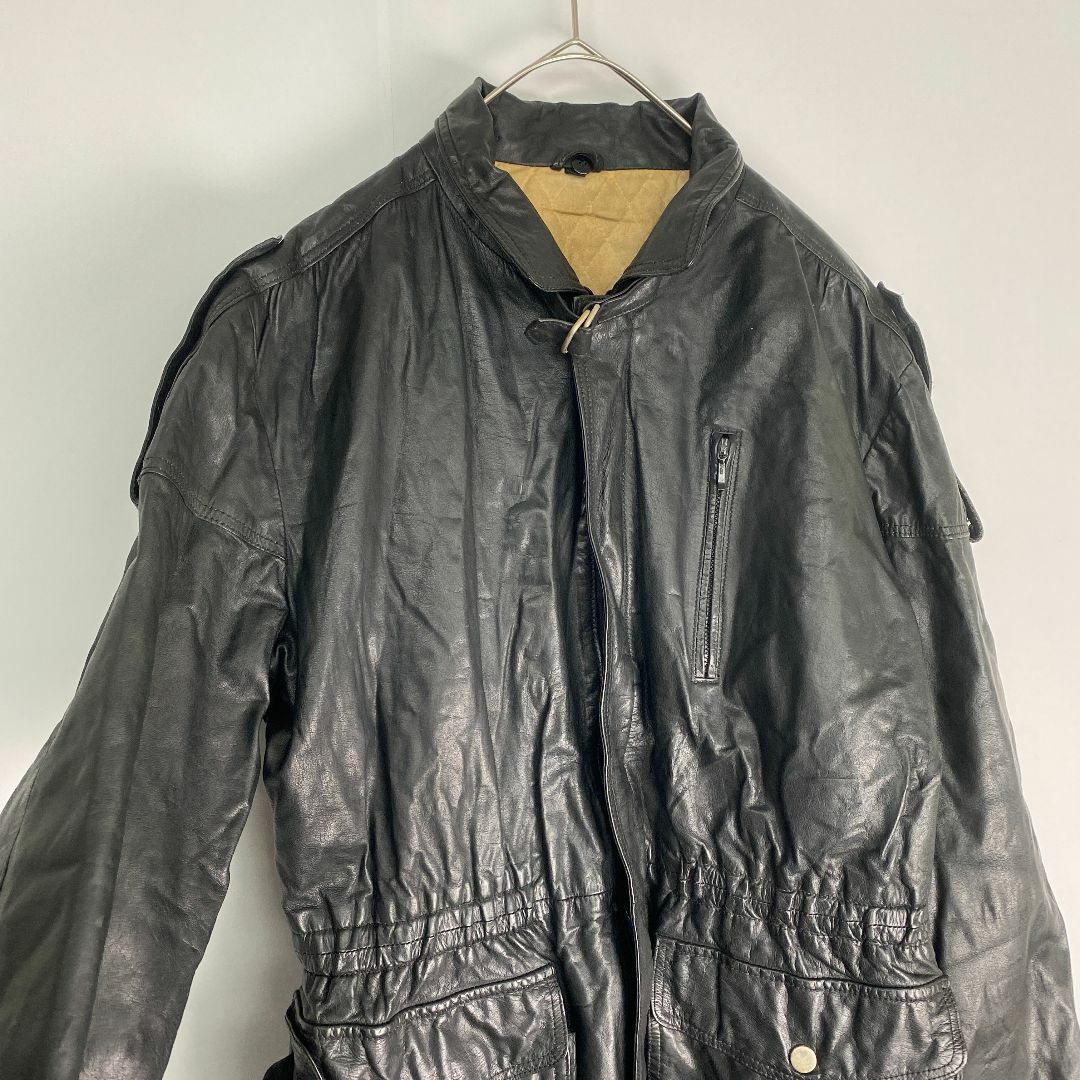 VINTAGE(ヴィンテージ)のヴィンテージ　レザージャケット　牛革　ジップアップ　カジュアル　黒　L メンズのジャケット/アウター(レザージャケット)の商品写真