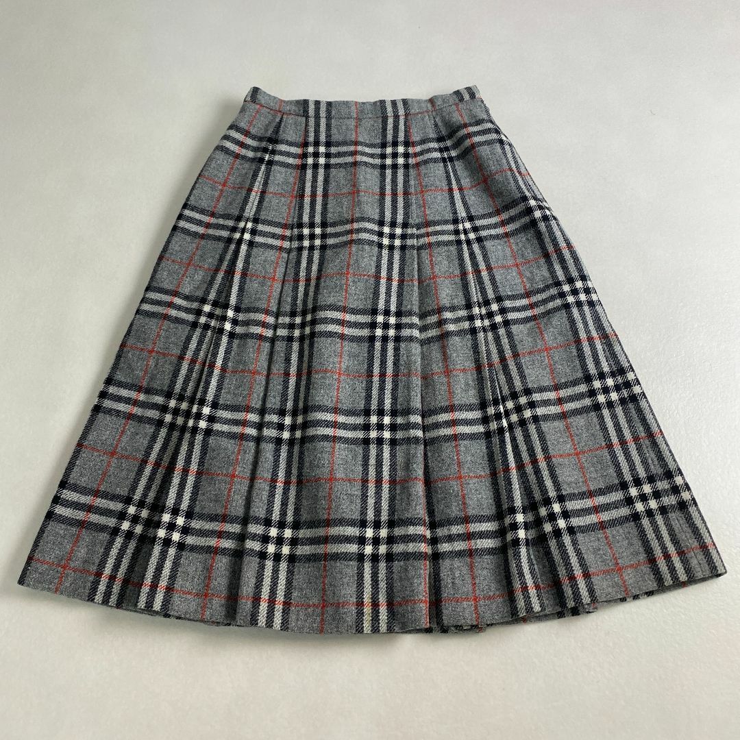 BURBERRY - バーバリー　スカート　ノバチェック　ウール　プリーツ　グレー　丈長い