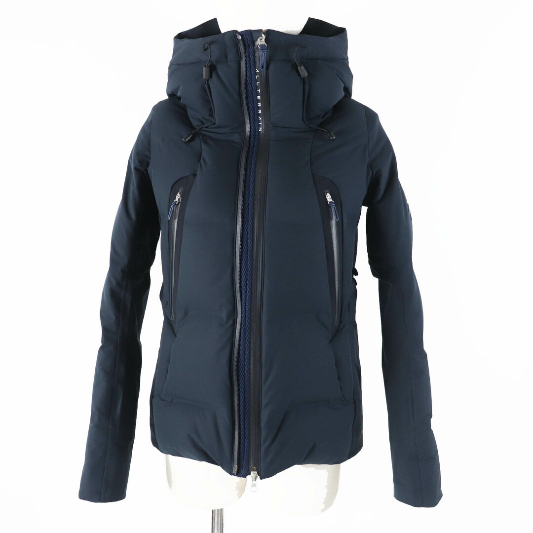 美品◎DESCENTE ALLTERRAIN　MIZUSAWA DOWN デサントオルテライン 水沢ダウン マウンテニアL DAWMGK40U  フード付き ダウンジャケット ネイビー S 日本製 正規品 レディース