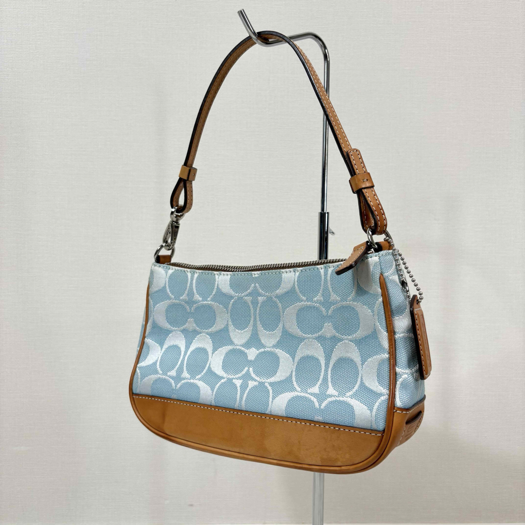 ハンドバッグ COACH - coach signature accessory pouch bag blue