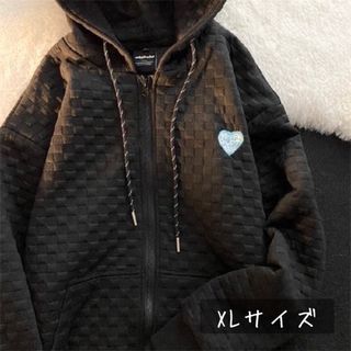 未使用品 パーカー XL 黒 ジップアップ アウター フード付き ジップパーカー(パーカー)