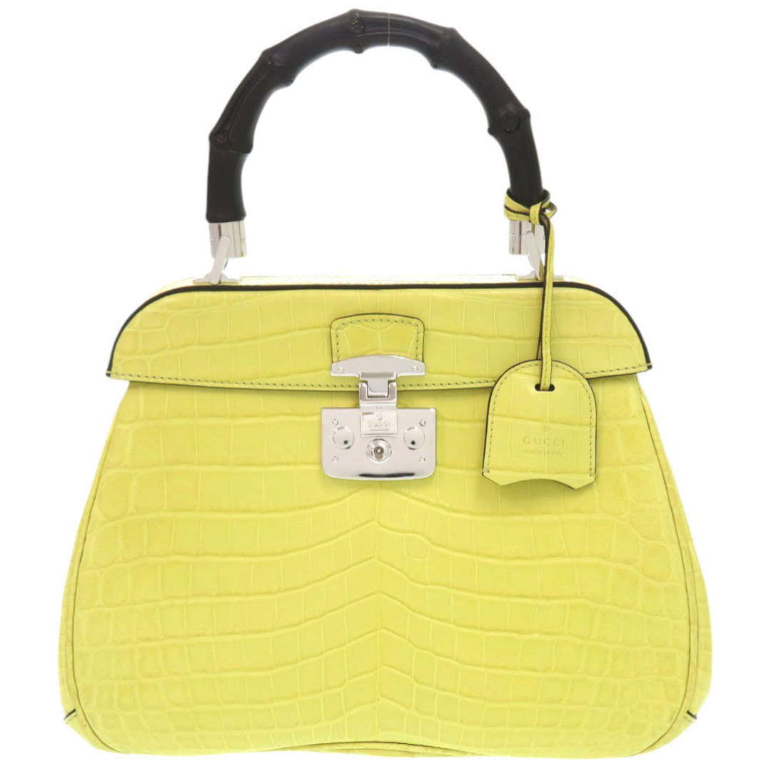 GUCCI - 美品 グッチ バンブー レディロック 331830 クロコダイル イエロー ハンドバッグ 0727【中古】GUCCI