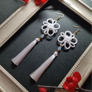 【チャイナ】【太】吉祥結びとタッセルのピアス（イヤリング）【中華風】(ピアス)
