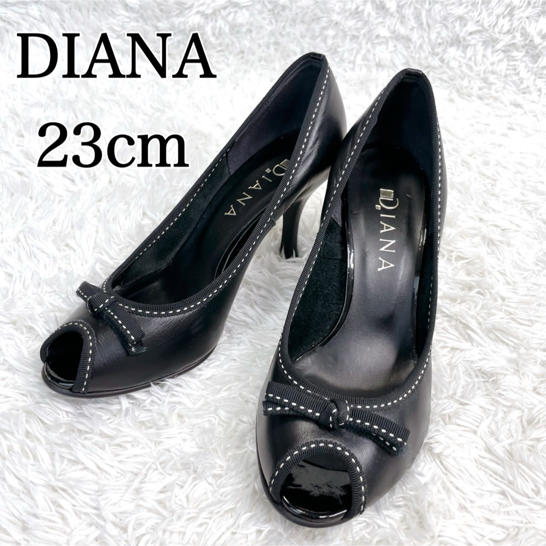 DIANA - DIANA ダイアナ 黒 レザー オープントゥ リボン DIANA - DIANA ダイアナ 黒 レザー オープントゥ リボン