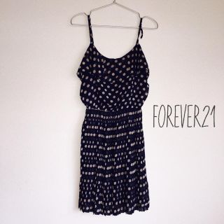 フォーエバートゥエンティーワン(FOREVER 21)の【春物】ドット柄 ワンピース FOREVER21（フォーエバー21）ネイビー(ひざ丈ワンピース)