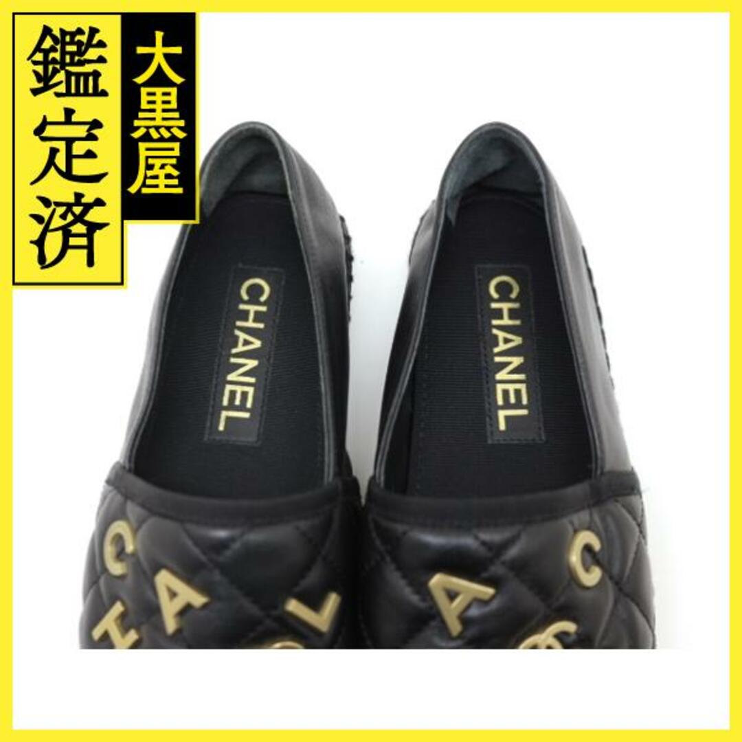CHANEL パンプスカーフカメリアブラック/ゴールド37【432】