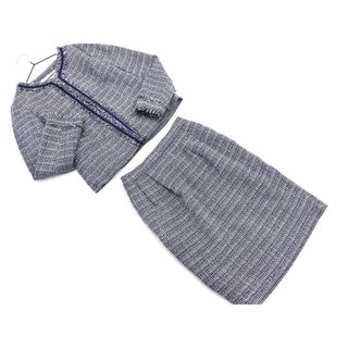 chocol raffine robe ショコラフィネローブ millefeuille ミルフィーユ ツイード セットアップ ジャケット スカート スーツ sizeS/白ｘ紺 ◇■ レディース
