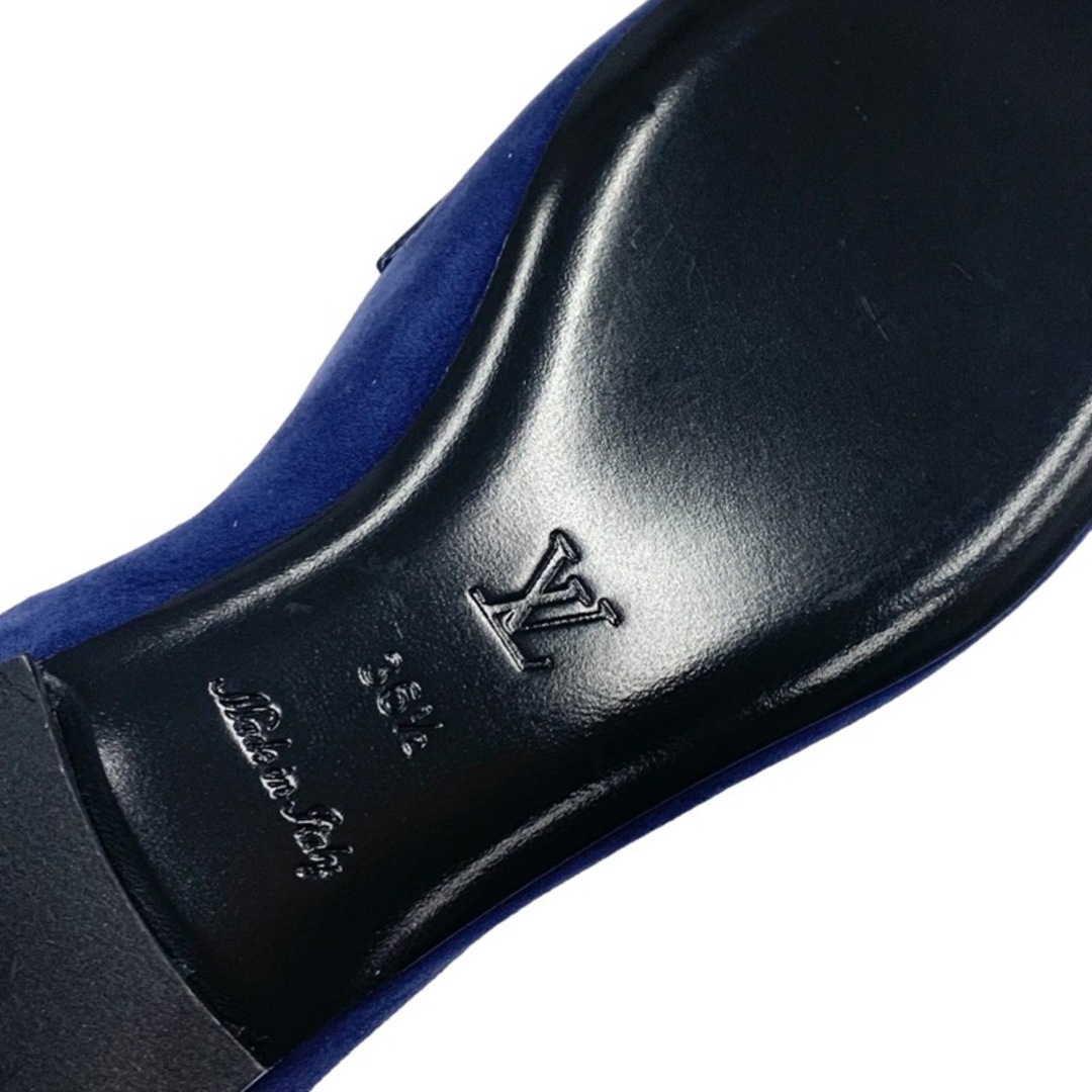 LOUIS VUITTON(ルイヴィトン)のルイヴィトン LOUIS VUITTON アッパーケースライン ローファー 革靴 靴 シューズ スエード ネイビー ゴールド 未使用 チェーンビット LV金具 フラットシューズ レディースの靴/シューズ(ローファー/革靴)の商品写真