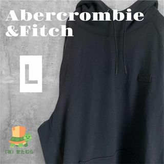 アバクロンビーアンドフィッチ(Abercrombie&Fitch)のアバクロ　ハイネックパーカー　プルオーバー　タグロゴ　シンプル　ブラック　人気(パーカー)
