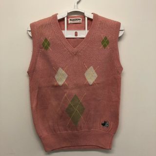 【BLACK&WHITE SPORTSWEAR】ブラック＆ホワイトスポーツウェア　ピンク系　9　ニットベスト　アーガイル(ベスト/ジレ)