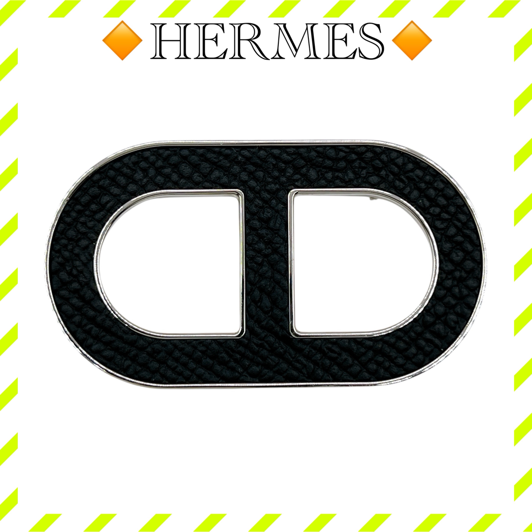 HERMES - 極美品 エルメス ブローチ シェーヌダンクル レザー 黒 HERMES - 極美品 エルメス ブローチ シェーヌダンクル レザー 黒