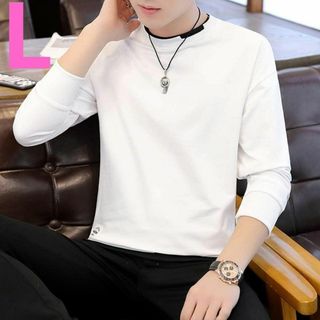 大特価❕レイヤード風❕メンズ 長袖 プルオーバー トレーナー 韓国 白 L(シャツ)