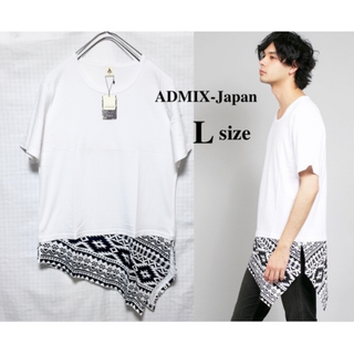 ジェットセットソロプラス(JETSET SOLO PLUS)の【定価¥9,625】ADMIX-Japan バンダナ裾切り替えアシメTシャツ L(Tシャツ/カットソー(半袖/袖なし))