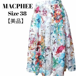 マカフィー(MACPHEE)の【美品】【匿名配送】MACPHEE花柄高級シルク混タックフレアースカート38(ひざ丈スカート)