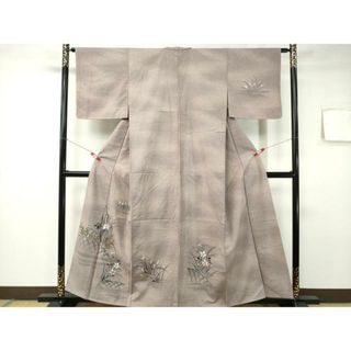 平和屋着物■上質な紬　杜若　草花文　正絹　逸品　未使用　CAAO5194ev(着物)